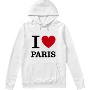 I Love Paris Unisex White Hoodie